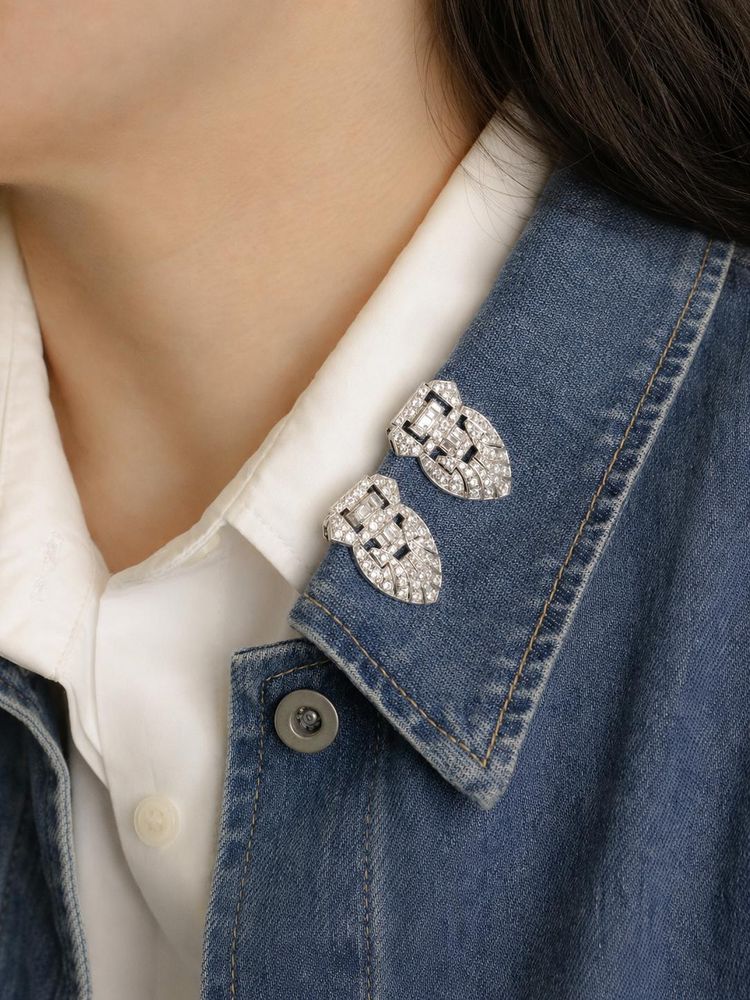 Double clip or blanc diamants - Années 1940