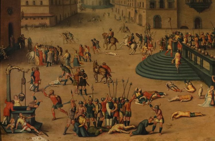 Massacro ordinato dai Triumviri, Antoine Caron (Beauvais, 1521 - Parigi, 1599) bottega