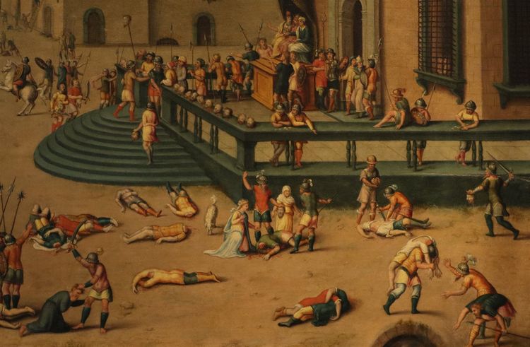 Massacro ordinato dai Triumviri, Antoine Caron (Beauvais, 1521 - Parigi, 1599) bottega