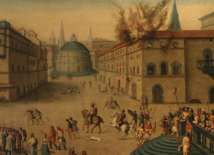 Massacro ordinato dai Triumviri, Antoine Caron (Beauvais, 1521 - Parigi, 1599) bottega