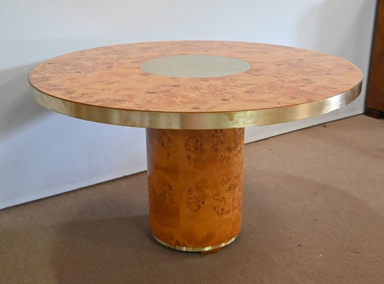 Table Ronde en Loupe de Thuya et Métal Doré – 1980