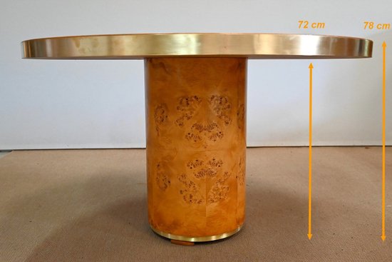 Table Ronde en Loupe de Thuya et Métal Doré – 1980