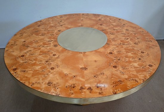 Table Ronde en Loupe de Thuya et Métal Doré – 1980