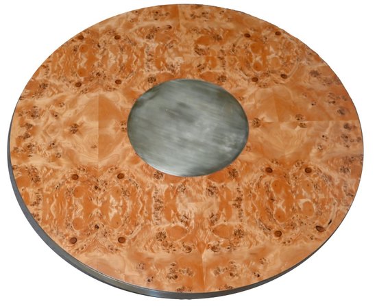 Table Ronde en Loupe de Thuya et Métal Doré – 1980