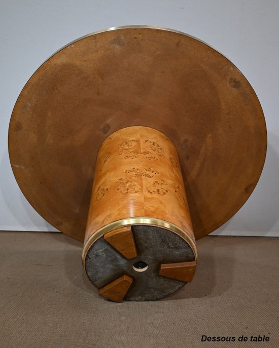 Table Ronde en Loupe de Thuya et Métal Doré – 1980