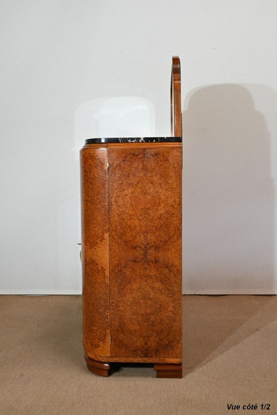 Veneered sideboard with burr cedar and black marble, Maison Stourm - 1940