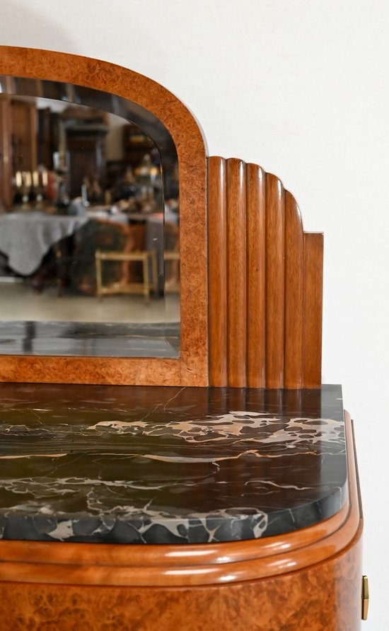 Veneered sideboard with burr cedar and black marble, Maison Stourm - 1940