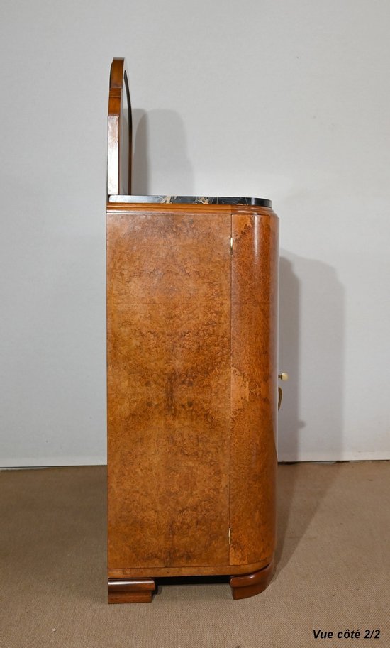 Veneered sideboard with burr cedar and black marble, Maison Stourm - 1940