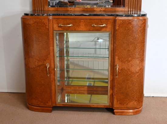 Veneered sideboard with burr cedar and black marble, Maison Stourm - 1940