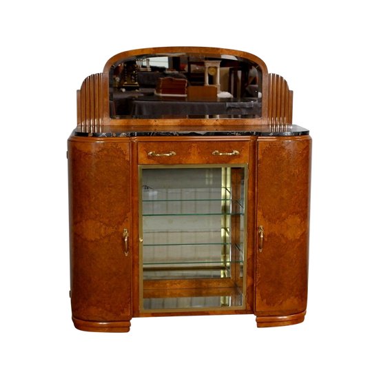 Veneered sideboard with burr cedar and black marble, Maison Stourm - 1940