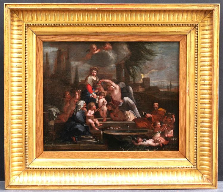 17th century FRENCH SCHOOL, after Sébastien BOURDON, The Holy Family with a Basin