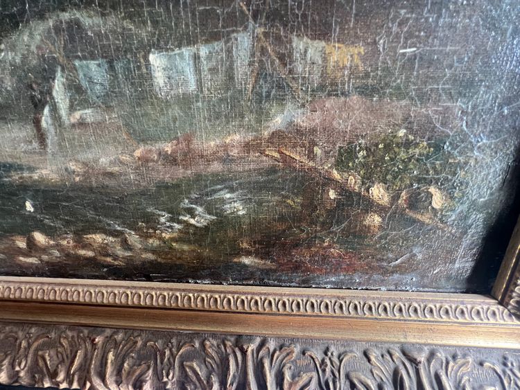 Öl auf Leinwand "Das Dorf in den Bergen" Signatur des Künstlers XX Jahrhundert