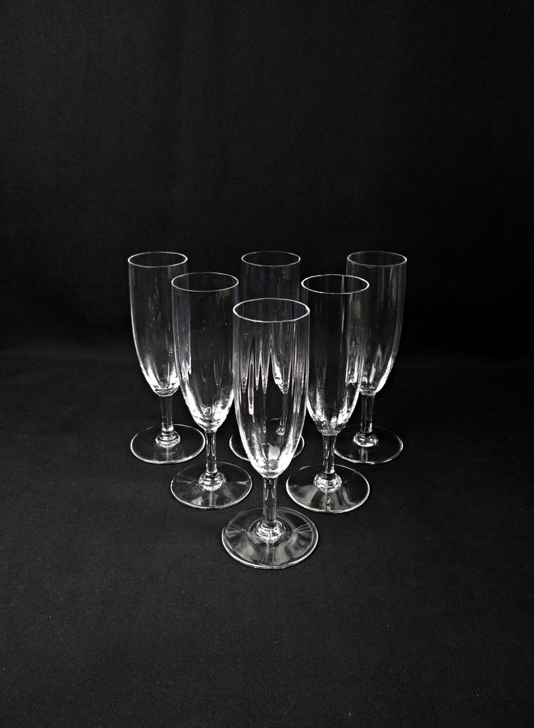 Set di 6 flûte da champagne in cristallo Montaigne Optic di Baccarat degli anni '60