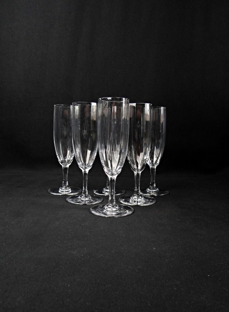 Set di 6 flûte da champagne in cristallo Montaigne Optic di Baccarat degli anni '60