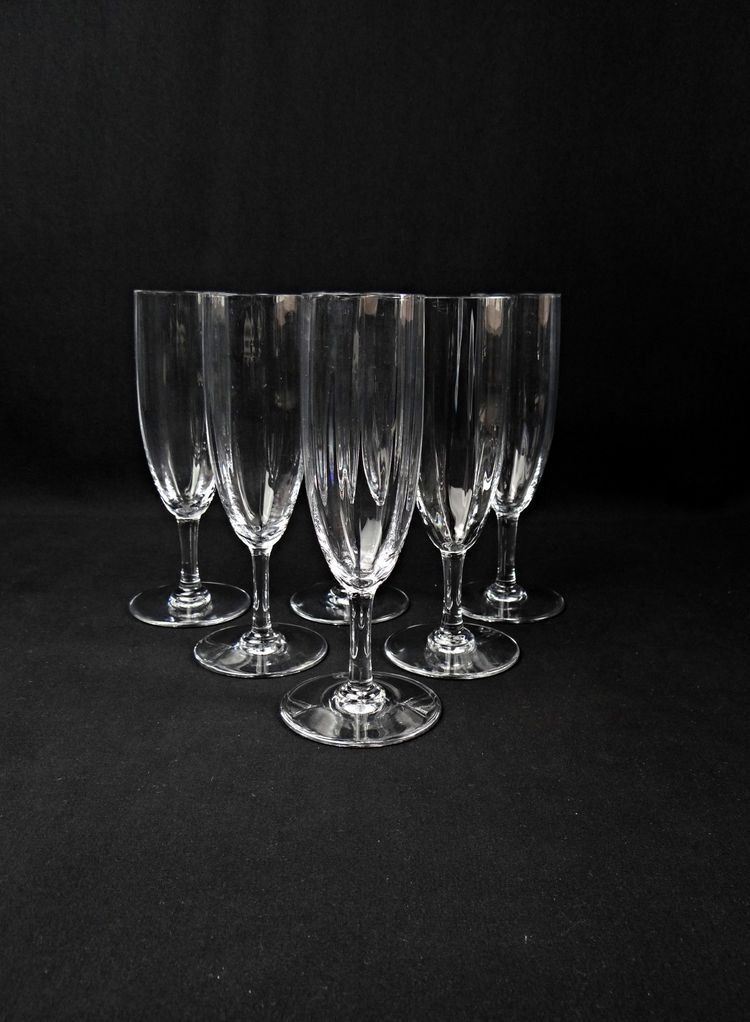 Set di 6 flûte da champagne in cristallo Montaigne Optic di Baccarat degli anni '60