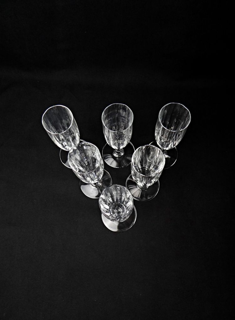 Set di 6 flûte da champagne in cristallo Montaigne Optic di Baccarat degli anni '60
