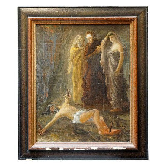 Christ and three characters, oil on canvas XIXth century