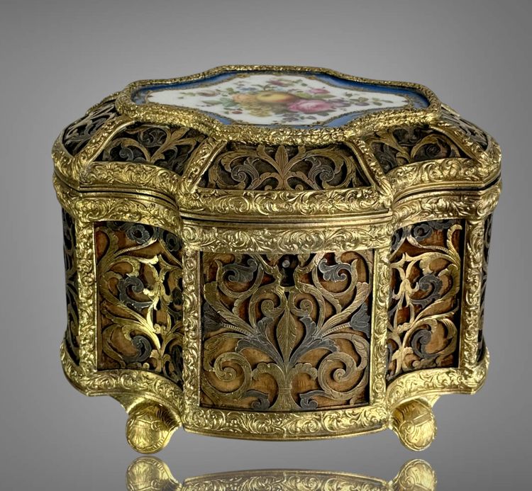 NAPOLEONE III CASSA TRAFORATA IN BRONZO DORATO/ARGENTO CON PLACCA DI SÈVRES