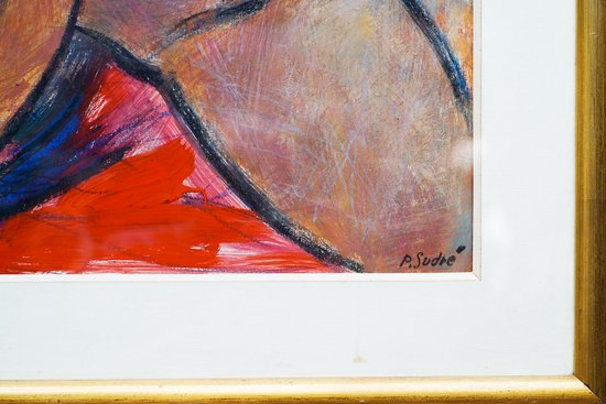 Pierre SUDRÉ, Akt einer Frau. Öl auf Papier unter Glas