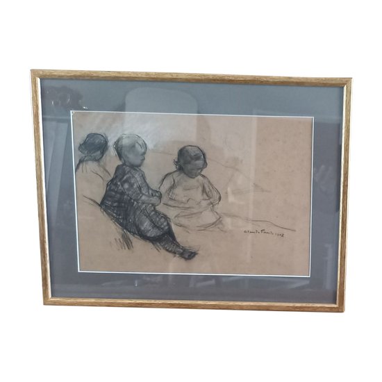  Three young children /drawing by Claude Firmin