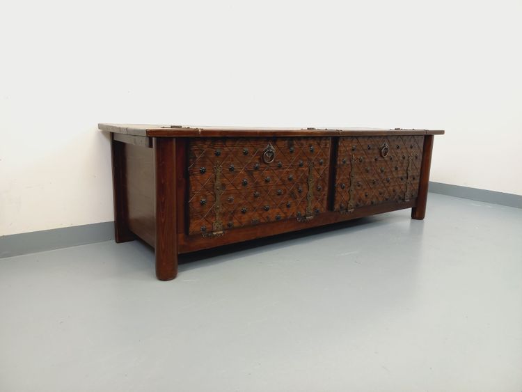 Low brutalist sideboard by Georges Robert, made of dark pine, from the 1950s–1960s