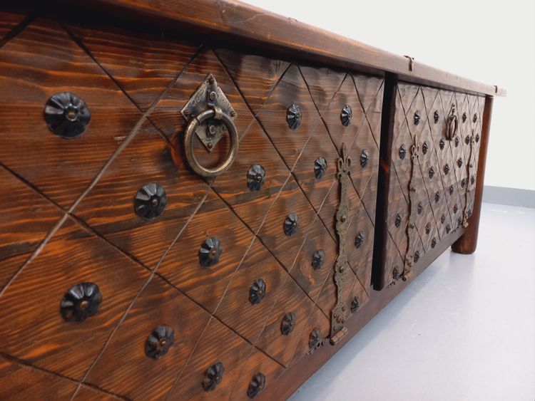 Low brutalist sideboard by Georges Robert, made of dark pine, from the 1950s–1960s