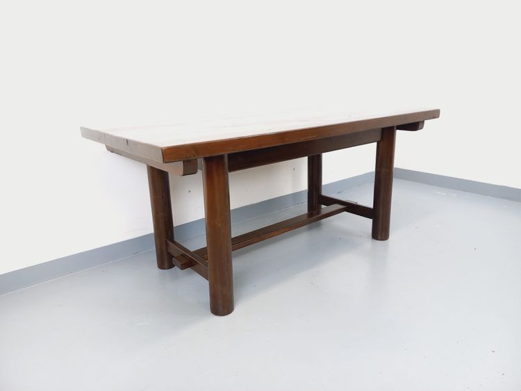 Rectangular Brutalist dining table by Georges Robert, made of dark pine, from the 1950s and 1960s