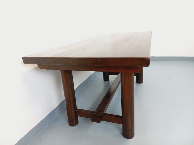 Rectangular Brutalist dining table by Georges Robert, made of dark pine, from the 1950s and 1960s