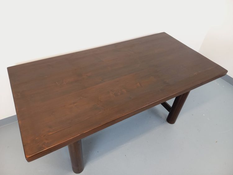 Rectangular Brutalist dining table by Georges Robert, made of dark pine, from the 1950s and 1960s