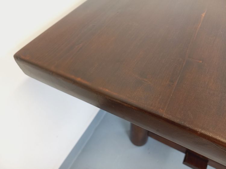 Rectangular Brutalist dining table by Georges Robert, made of dark pine, from the 1950s and 1960s