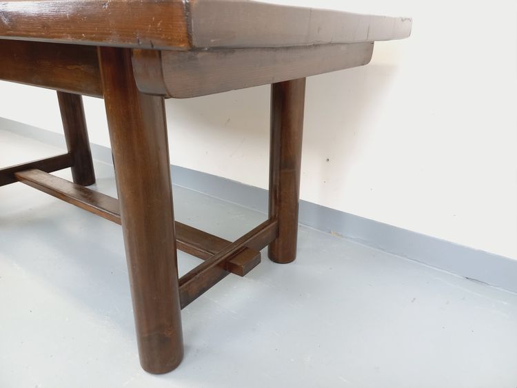 Rectangular Brutalist dining table by Georges Robert, made of dark pine, from the 1950s and 1960s