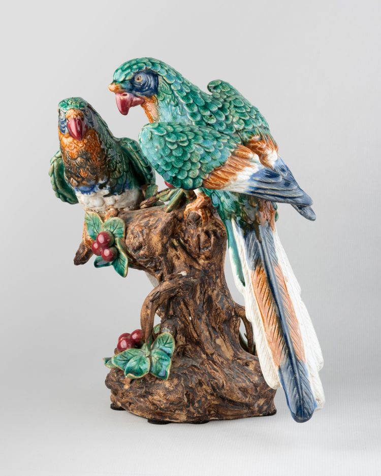 Glazed Terracotta with Parrots, 19th Century