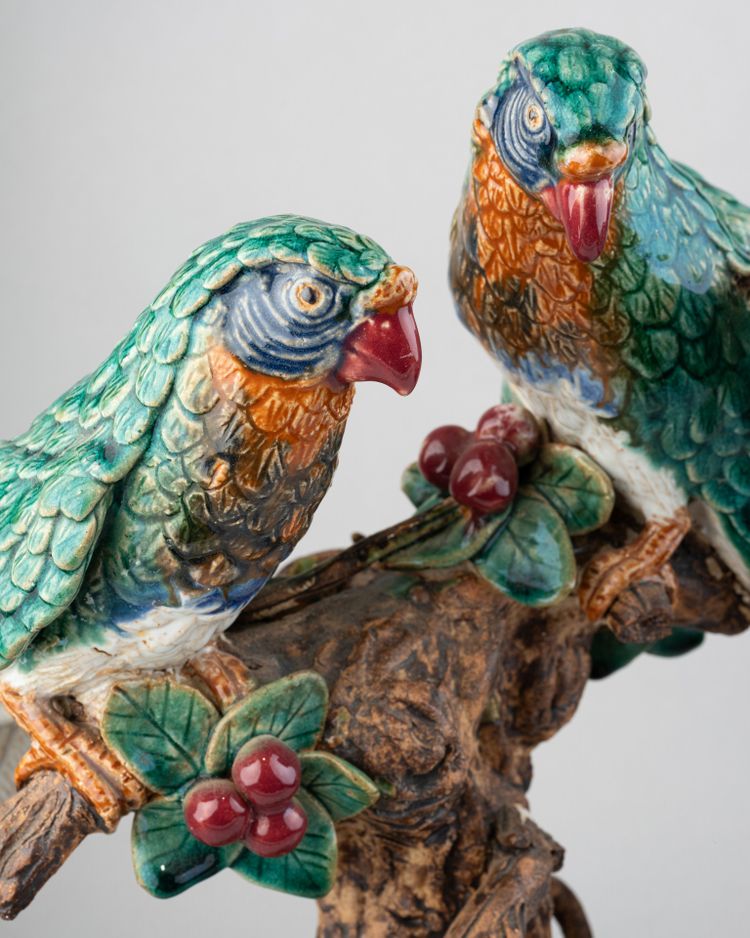 Glazed Terracotta with Parrots, 19th Century
