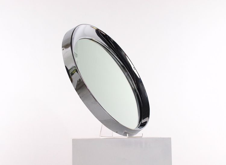 Miroir rond en acier chromé – Design cinétique années 1970