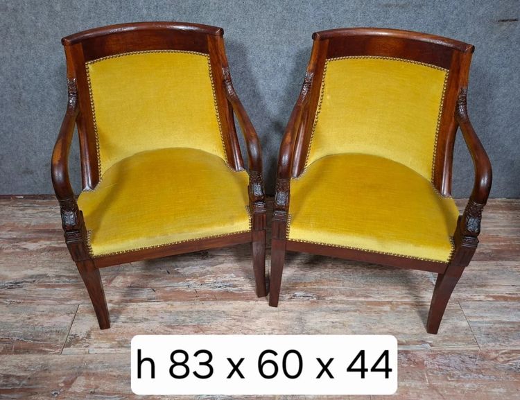 Paire de fauteuils Empire aux dauphins en acajou – époque XIXe siècle 