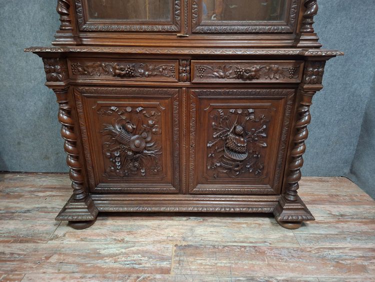 Henri II-style hunting lodge sideboard in carved oak, late 19th century