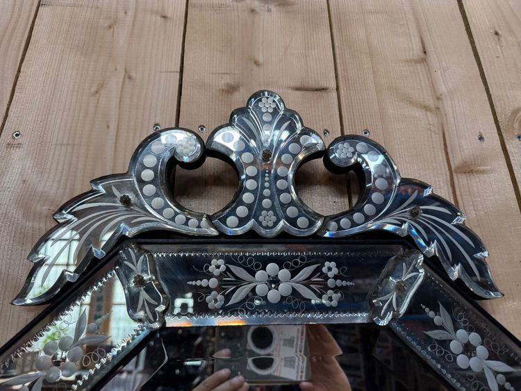 Specchio veneziano ottagonale – epoca Napoleone III – Vetro molato inciso