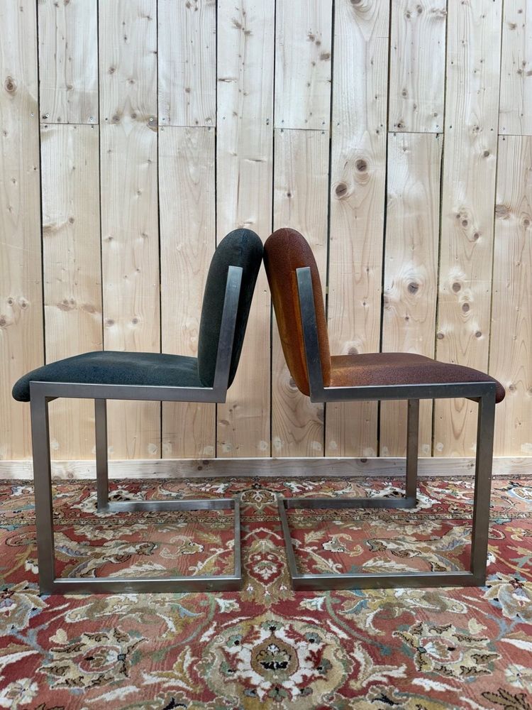 Suite di 8 sedie – Epoca 1970 – Base a slitta in acciaio inox