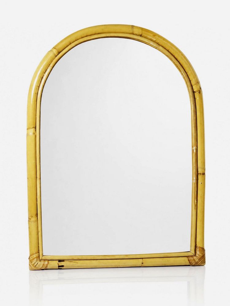 Grande specchio da parete a forma di arco in bambù, stile Riviera, anni '50-'60