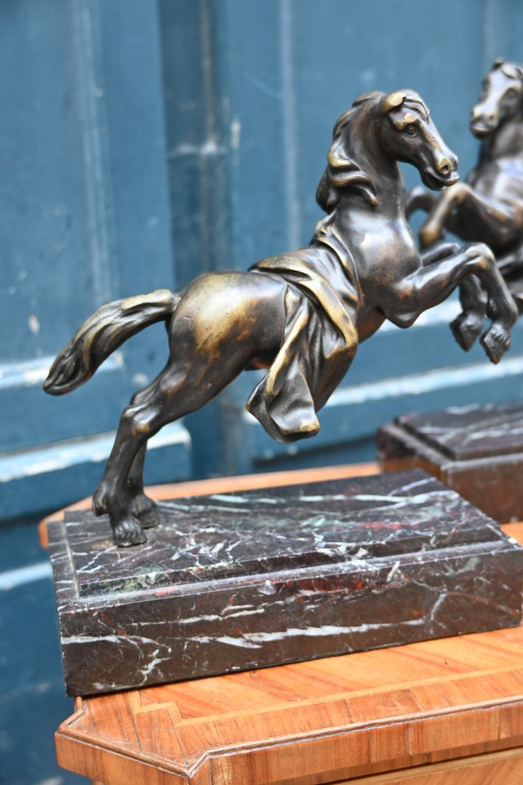 Coppia di cavalli in bronzo in stile antico 