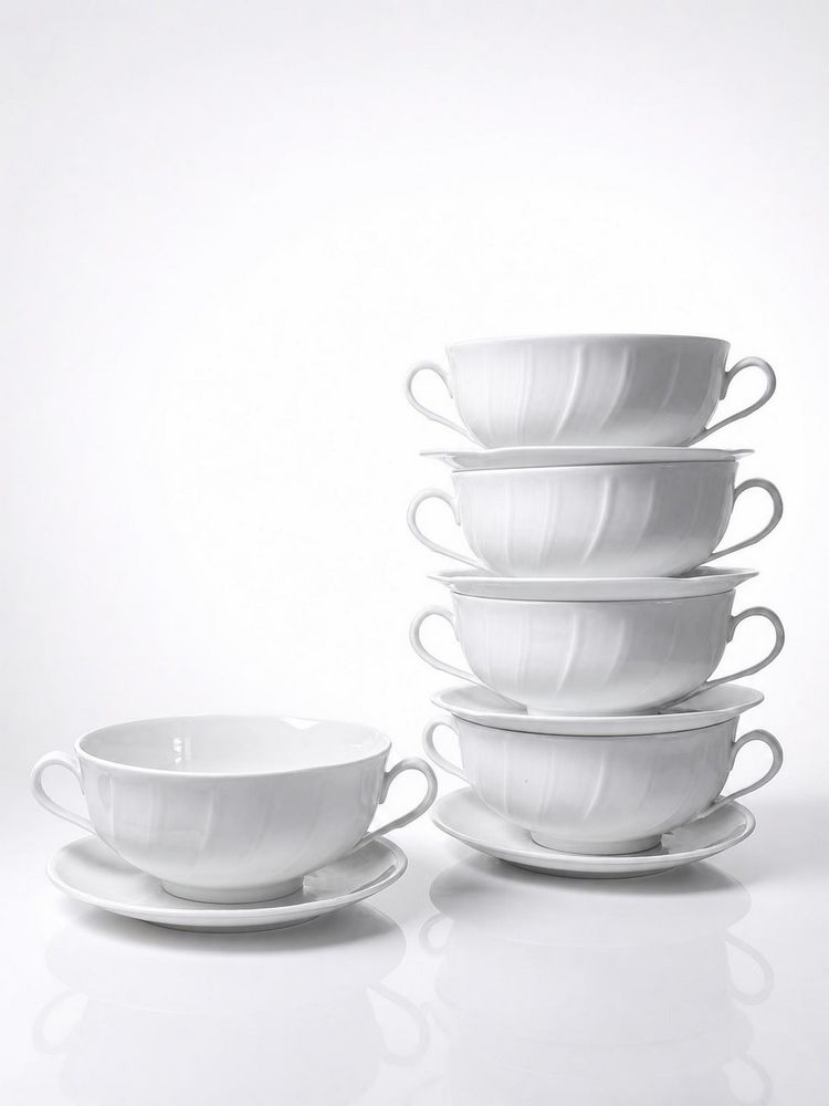 5 two-handled cups, Bernardaud "Palm" Limoges porcelain