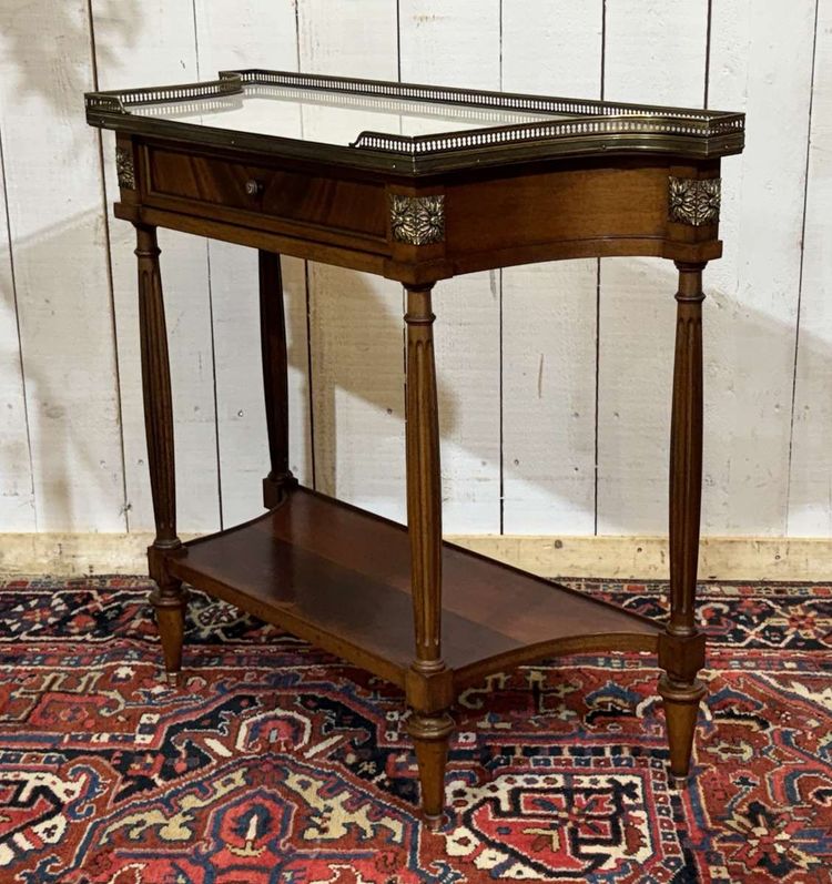 Consolle in mogano con piano in marmo bianco in stile Luigi XVI degli anni '60