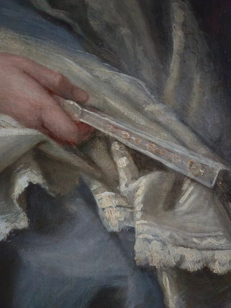 Charles Démory, Grande ritratto di una donna elegante nello stile dei ritratti di corte, circa 1870.