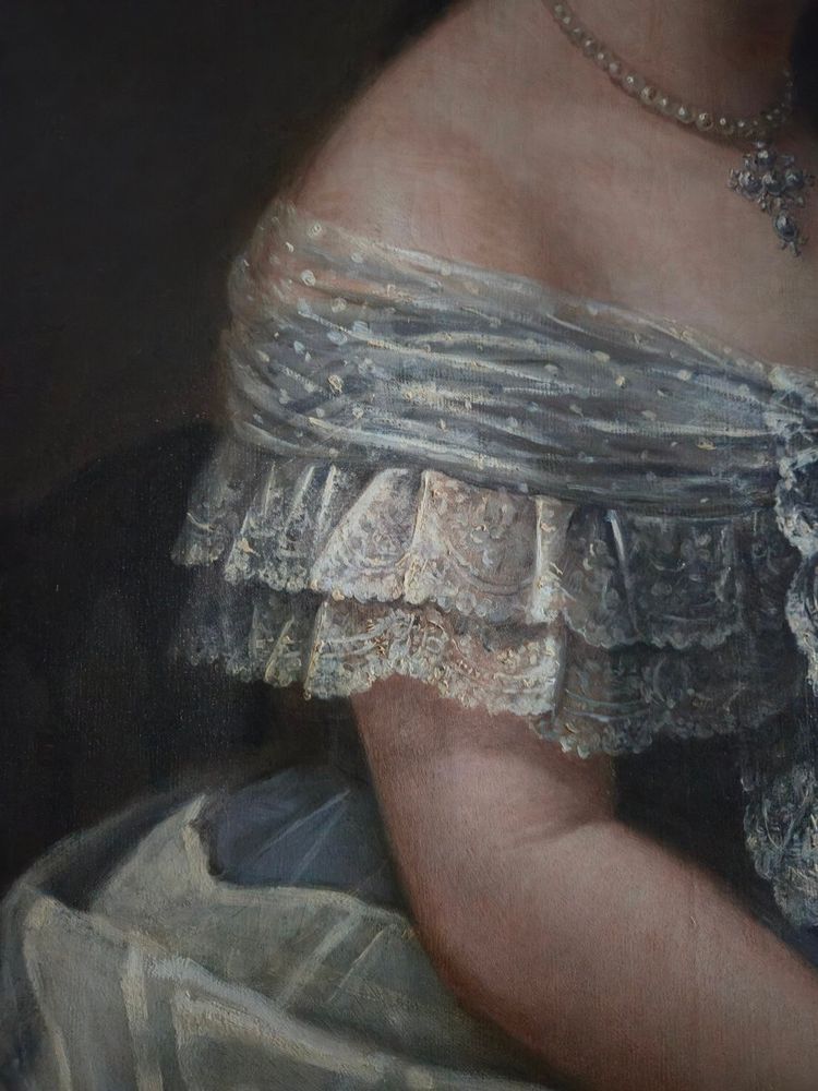 Charles Démory, Grande ritratto di una donna elegante nello stile dei ritratti di corte, circa 1870.