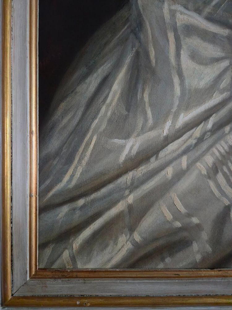 Charles Démory, Grande ritratto di una donna elegante nello stile dei ritratti di corte, circa 1870.