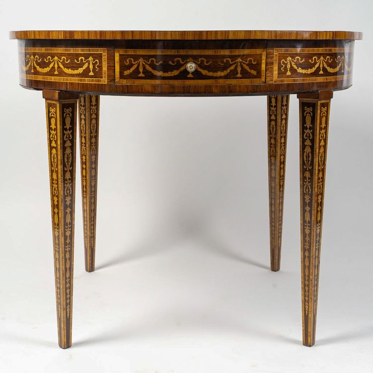 Table circulaire en marqueterie au Mythe de Phéton, Italie fin XVIIIe siècle