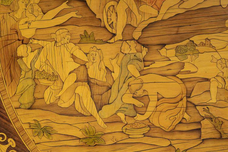 Table circulaire en marqueterie au Mythe de Phéton, Italie fin XVIIIe siècle