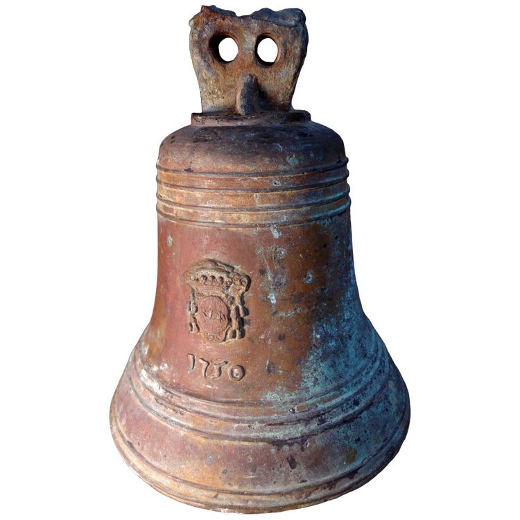 Bronze bell bearing the marquis's coat of arms, dated 1750