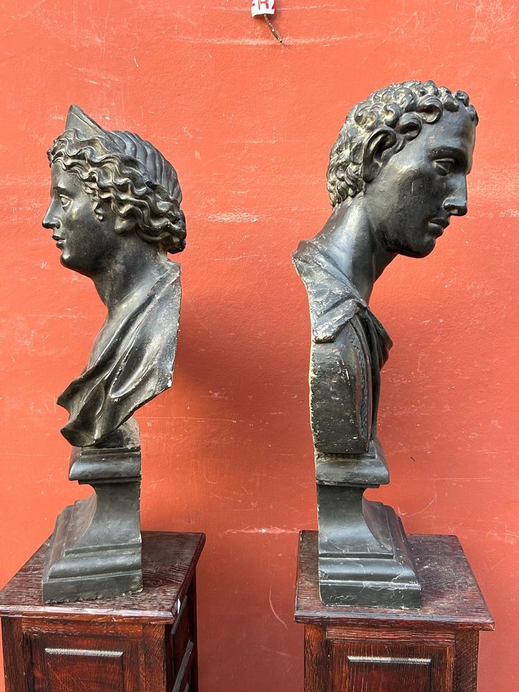 Importante coppia di busti in stile antico in gesso del XVIII secolo – busto romano, Italia, H 90 cm