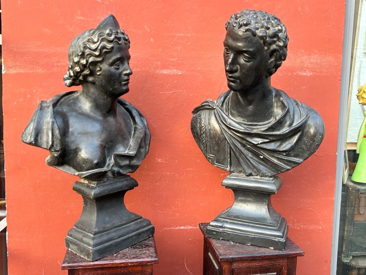 Importante coppia di busti in stile antico in gesso del XVIII secolo – busto romano, Italia, H 90 cm